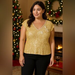 Gina Bacconi Gold Stretch Sequin Top Size 3 - 16